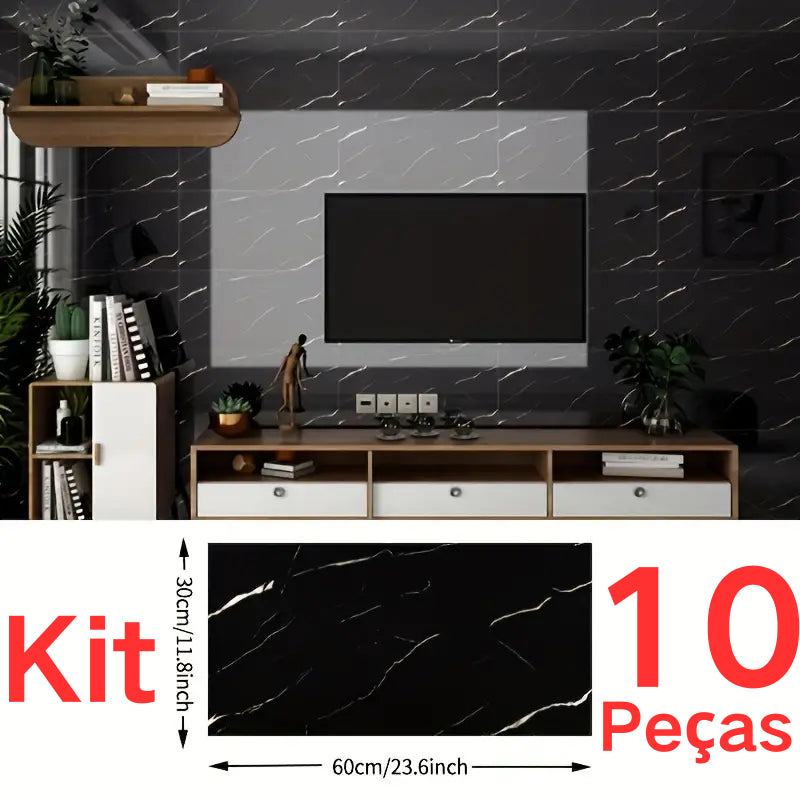 Kit 10 Placas Adesivas Mármore Parede Autocolante 3D Porcelanato 30X60