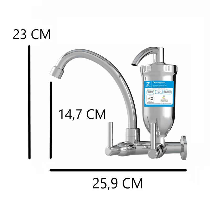 Torneira Cozinha Parede Com Filtro 1/4 Volta 2167 C70 ABS Cromado