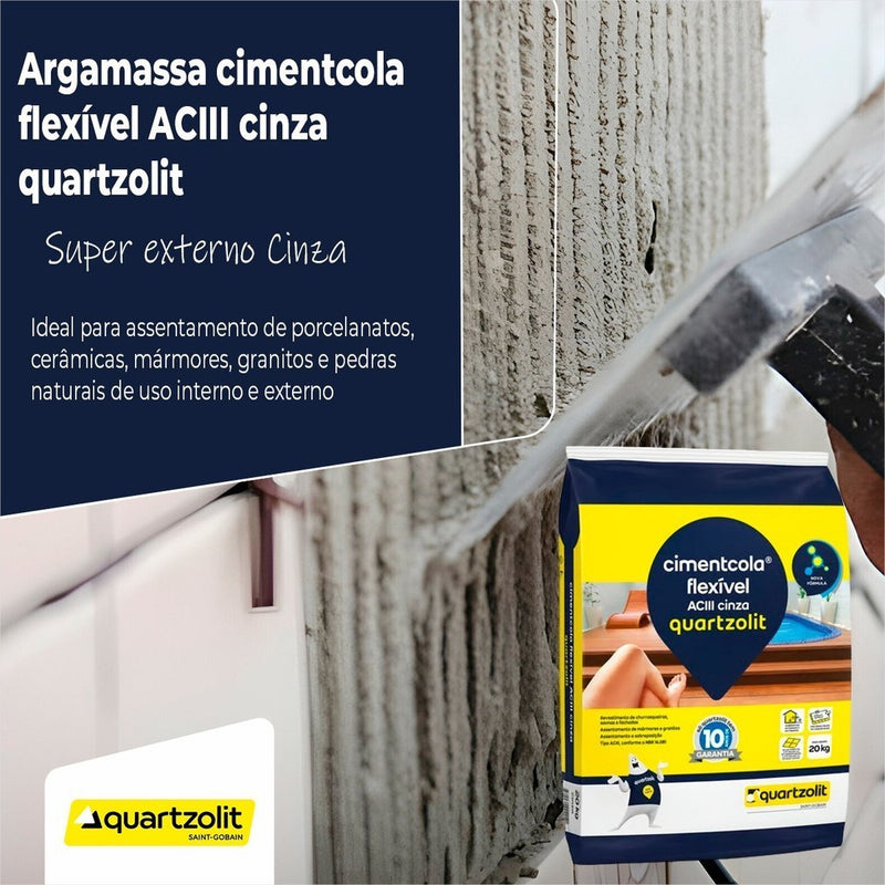 Cimentcola Ac3 Argamassa Flexível 20 Kg Cinza Quartzolit