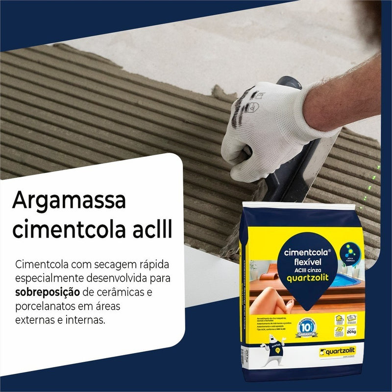 Cimentcola Ac3 Argamassa Flexível 20 Kg Cinza Quartzolit