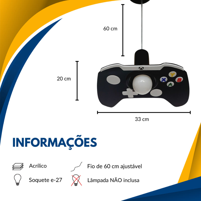 Lustre Infantil Pendente Xbox Preto Video Game preto console controle decoração gamer jogo video