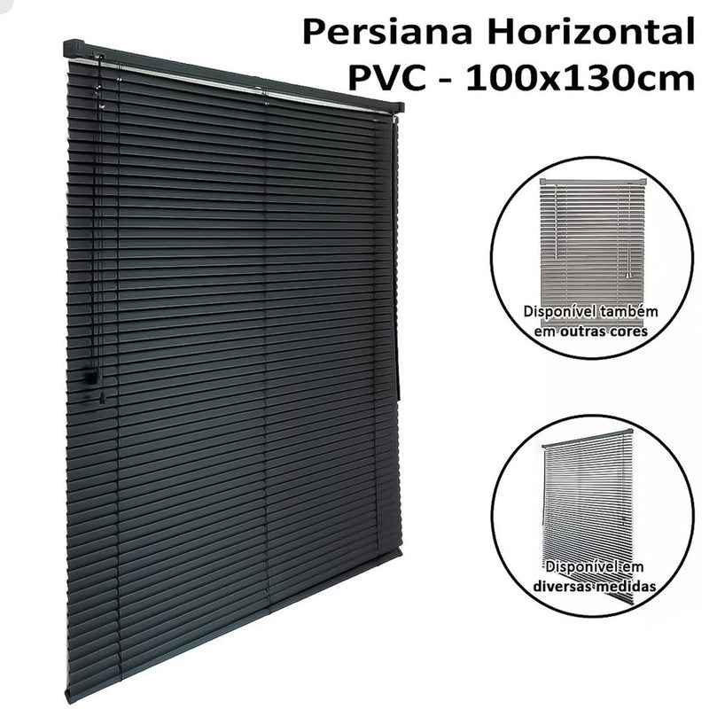 Persiana Cortina Horizontal Quarto Cozinha PVC Preto Branco e Cinza - ATLAS Primafer