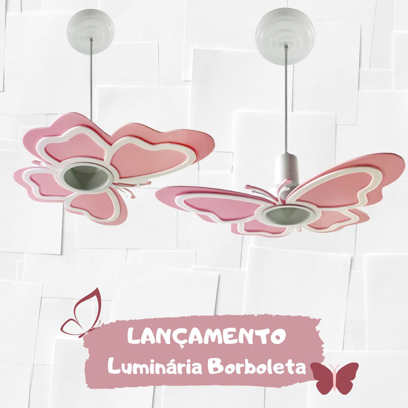 Luminária Borboleta Rosa Pendente Quarto infantil lustre decoração quarto de menina pendente branco