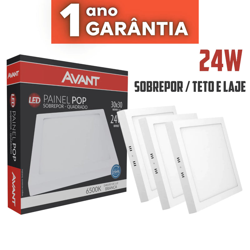 Kit 10 Painel Plafon Led Teto/Laje Sobrepor 24w Quadrado Luz 6500k/4000k/3000k Forte 30x30 Garântia de 12 Meses