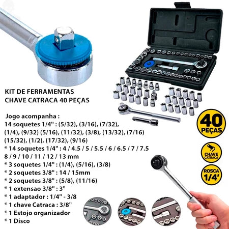 Jogo De Ferramentas 250 Peças Manuais Uso Geral Completo + Maleta Com Chave Combinada Profissional